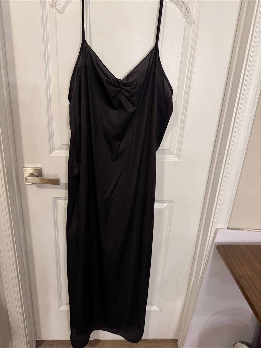 Elegant Black Satin Slip Chemise with Twist Neckline